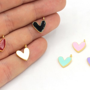 10mm 24k Shiny Gold Plated Enamel Heart Bracelet Charm, Tiny Heart Pendant, Mini Heart Charm, Heart Beads, Gold Heart Charm, Gold Findings