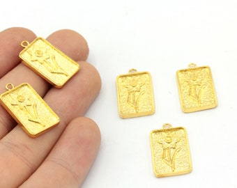 13x23mm 24k Shiny Gold Plated Rectangle Daffodil Charm, Rectangular Charms, Gold Flower Charm, Daisy Charm, Gold Plated Findings
