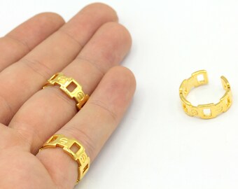15-16mm 24k Shiny Gold Plated Adjustable Love Ring, Open Ring For Women, Gold Tiny Rings, Adjustable Gold Ring, Band Ring, Gold Plated Ring