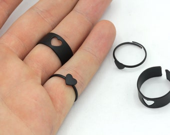 16-17mm Black Plated Heart Couple Rings, Black Lover Rings, Black Tiny Rings, Matching Lover Rings, Ring Set, Black Couples Ring, Black Ring