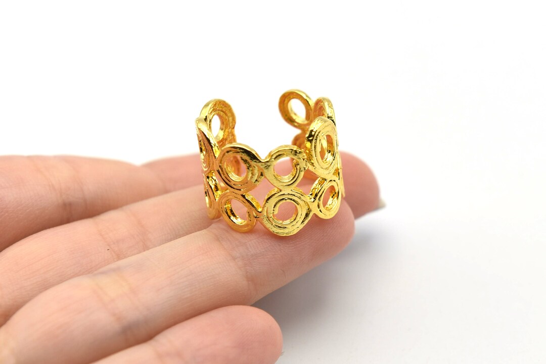 24k Shiny Gold Plated Adjustable Loop Ring, Brass Ring, Loop Ring ...