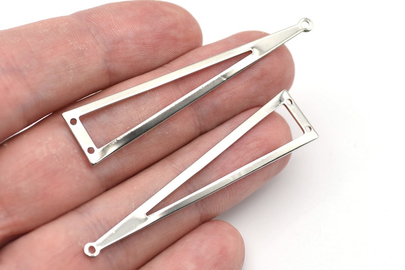 Triangle Earring Triangle Pendant Brass Findings 60x13mm Rhodium Plated Triangle Blanks Wholesale 3 Holes Blank Triangle Charms