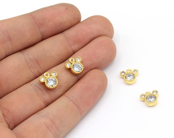 9mm 24k Shiny Gold Mini Mickey Mouse Charm, CZ Micro Pave Mickey Mouse Charm, Cubic Zirconia Charm, Mickey Mouse Bracelet, Gold Plated Charm