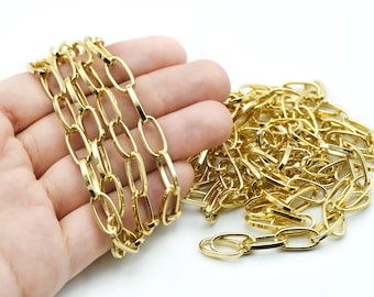 7x14.5mm 24k Shiny Gold Plated Round Linked Chains, Gold Oval Chains, Oval Link Chain, Gold Plated Findings, Gold Plated Chain, CHN008