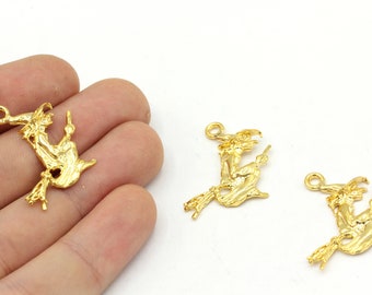 Collana Strega E Gatto In Acciaio Inox Con Placcatura Oro 18k - Regalo Perfetto Per Halloween