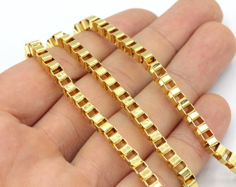 3x3.8mm 24k Shiny Gold Plated Large Box Chain, Box Link Chain, Gold Box Chain, Soldered Chain, Link Chain, Bulk Lot Chain, Gold Plated Chain