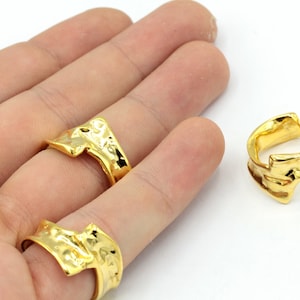 17-18mm 24k Shiny Gold Plated Adjustable Hammered Ring, Open Ring For Women, Gold Tiny Rings, Adjustable Gold Ring, Gold Plated Ring