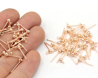 10 Pcs 3mm Rose Gold Plated Ball Ear Posts, Stainless Steel Earring, Ball Stud Earrings, Earring Findings, Jewelry Supplier, Rose Findings