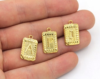 12x20mm 24k Shiny Gold Plated Mini Letter Charm, Tiny Alphabet Letter Charm, Letter Beads, Initial Charm, Personalized Charm, Gold Findings