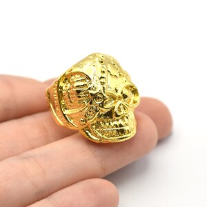 24K Shiny Gold Plated Adjustable Skull Ring, Boho Ring, Jewelry Ring, Wholesale Ring, Gold Plated Ring, Brass Ring Findings, Bohem Ring