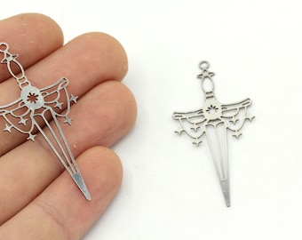 20x46mm Stainless Steel Sword Charm, Sword Pendant, Stainless Steel Charm Earrings, Laser Cut Charm, Stainless Steel Findings