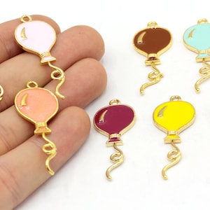 15x40mm 24k Shiny Gold Plated Enamel Air Balloon Charm, Enamel Balloon Charm, Balloon Earrings, Gold Balloon Pendant, Gold Plated Findings