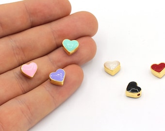 9mm 24k Shiny Gold Plated Heart Beads, Enamel Heart Beads, Bracelet Connector, Heart Bracelet, Jewelry Making, Gold Plated Findings