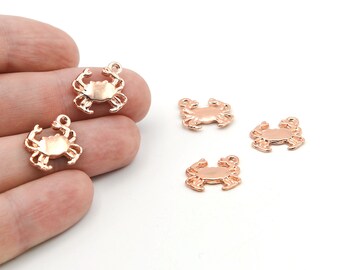 16x15mm Rose Gold Plated Crab Charms, Crab Pendant, Animal Charms, Crab Flat Charms, Brass Findings, Wholesale, GLD498