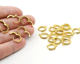Aretes redondos de oro brillante de 24 k de 13 mm, aretes con cierre de palanca, ganchos para oreja con cierre de palanca, aretes de aro, cierres de oro, accesorios de latón, EAG013