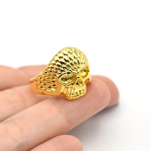 24K Shiny Gold Plated Adjustable Skull Ring, Boho Ring, Jewelry Ring, Wholesale Ring, Gold Plated Ring, Brass Ring Findings, Bohem Ring