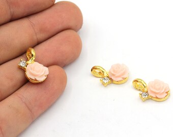 10x18mm Rose Gold Plated CZ Micro Pave Rose Bracelet Charm, Bridesmaids Charm, Pave Rose Charm, CZ Rose Pendant, Wedding Charm