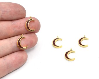 10 x 15 mm 24k glanzend verguld emaille maansikkel, kleine maan bedel, maanhangers, hemelse bedels, vergulde bevindingen, GLD007