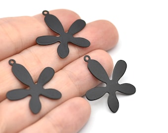 26x24mm Black Plated  5 Petal Flower Blanks, Flower Charms and Pendants, Natural Themed Findings, Brass Findings, Wholesale, RBB231