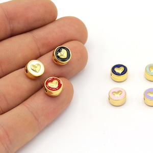 Plaqué or brillant 24 carats, 8 mm, Perles coeur, breloques coeur, breloques coeur, Perles coeur, Perles coeur en or, Apprêts plaqué or