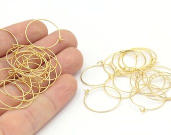 20mm 24k Shiny Gold Plated Earring Hoops, Gold Hoop Earrings, Hoop Ear Wire, Large Hoop Earrings, Earring Settings, Gold Plated Earrings