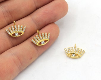 13x15mm 24k Shiny Gold Evil Eye Charm, CZ Micro Pave Evil Eye Charm, Zirconia Charms, CZ Eye Charm, Evil Eye Necklace, Gold Plated Findings