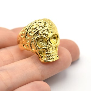 24K Shiny Gold Plated Adjustable Skull Ring, Boho Ring, Jewelry Ring, Wholesale Ring, Gold Plated Ring, Brass Ring Findings, Bohem Ring