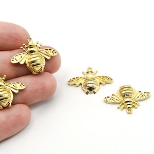 27x21mm 24k Shiny Gold Plated Bee Charm, Bee Pendant, Bee Bracelet Charms, Large Bee Charm, Gold Bee Charm, Gold Plated Findings