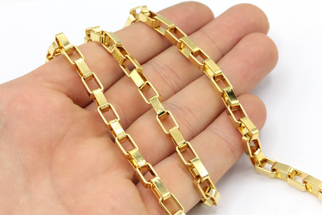 Large Box Chain 5x8mm 24k Shiny Gold Plated Large Box Chain, Box Link Chain, Gold Box ...