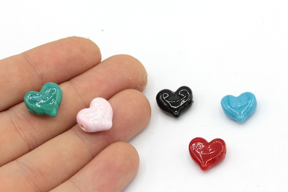 12x13mm Hand Made Murano Glass Mini Heart Beads, Murano Heart Bracelet Charm, Murano Glass Findings, High Quality Murano, Tiny Murano Charms