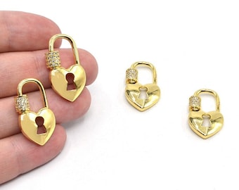 18x30mm 24k Shiny Gold Key Lock Screw Clasp, Cz Screw Clasp, Micro Pave Screw Clasp, Gold Necklace Clasp Pendant, Carabiner Clasp, CZ245