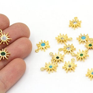 9x13mm 24k Shiny Gold Plated CZ Micro Pave Sun Charm, Pave Sun Pendant, Gold SunCharm, Sun Bracelet Charms, Gold Plated Findings