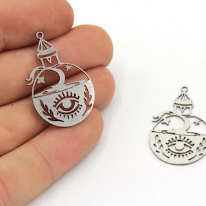 19x30mm Stainless Steel Magic Charm, Moon Charm, Space Charm, Eye Charm, Witch Charm, Celestial Charm, Steel Earring Charms, Steel Findings