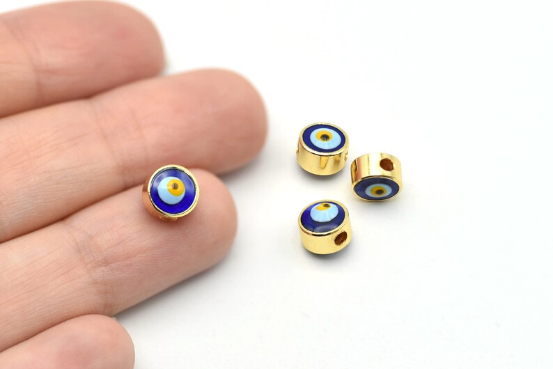 Bracelet Connector Navy Blue Enamel Evil Eye Charms Evil Eye Spacer Beads GLD076 7mm 24k Shiny Gold Plated Evil Eye Beads