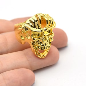 24K Shiny Gold Plated Adjustable Skull Ring, Boho Ring, Jewelry Ring, Wholesale Ring, Gold Plated Ring, Brass Ring Findings, Bohem Ring
