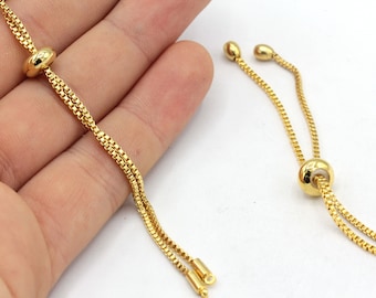 24k Shiny Gold Sliding Adjustable Bracelet Chain, Half Finished Bracelet, Chain Bracelet, Cube Chain Bracelet Making, Gold Plated Findings