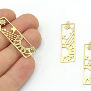 11x41mm Raw Brass Sun with Star Charm, Brass Sun Pendant, Brass Charm Earrings, Celestial Charm, Laser Cut Charm, Brass Findings
