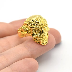 24K Shiny Gold Plated Adjustable Skull Ring, Boho Ring, Jewelry Ring, Wholesale Ring, Gold Plated Ring, Brass Ring Findings, Bohem Ring