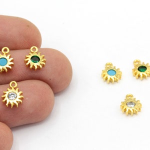 7x10mm 24k Shiny Gold Plated CZ Micro Pave Mini Sun Charm, Pave Sun Pendant, Gold Sun Charm, Sun Bracelet Charm, Gold Plated Findings