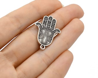 25x20mm  Antique Silver Hamsa Pendant, Fatima Hand Charms, Hamsa Necklace, Hamsa Charms, Silver Hamsa Charms, Silver Plated ANS020
