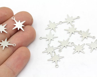 14x16mm Rhodium Plated North Star Charm, Rhodium Pole Star Charm, Winter Charm, Tiny North Star, Celestial Charm, Rhodium Plated Findings,