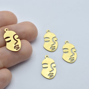 Pendentifs de boucle d'oreille visage en laiton brut 10 x 20 mm, pendentifs de collier visage de femme, silhouette de visage, boucles d'oreilles en laiton brut, apprêts, vente en gros, RB254