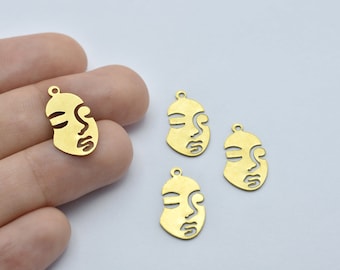 10x20mm Raw Brass Face Earring Charms, Lady Face Necklace Pendants, Face Silhouette, Raw Brass Earrings, Findings, Wholesale, RB254