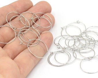 20mm Rhodium Plated Earring Hoops, Hoop Earrings, Hoop Ear Wire, Earring Settings, Rhodium Ear Hoop, Rhodium Plated Findings, Jewelry Making