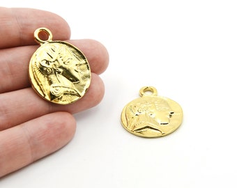 24Kマットゴールドクレオパトラコインペンダント、28mmゴールド