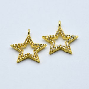 17x20mm Gold Plated CZ Micro Pave Star Pendant, CZ Pave Star Charms, Cubic Zirconia Charms, Celestial Findings, Wholesale, CZ076