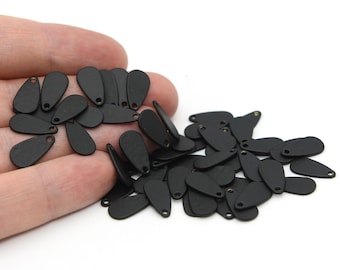 15x8mm Black Plated Drop Charm, Textured Tear Drop Pendant, Mini Drop Pendant, Drop Charms, Stamping Blank, Brass Findings, RBB482