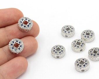 10mm Rhodium Plated Micro Pave North Star Bracelet Charm, Pave North Star Charm, Pave North Star Bracelet Connector, Rhodium Spacer Bead
