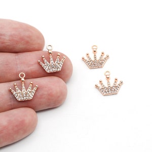 15x14mm Rose Gold Plated Micro Pave Crown Charm, CZ Rose Gold Plated Crown Pendant, Pave Crown Necklace, Cubic Zirconia Charm,CZ123