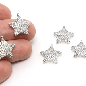 17x15mm Rhodium Plated CZ Micro Pave Star Pendant, CZ Pave Star Charms, Cubic Zirconia Charms, Celestial Findings, Wholesale, CZ110